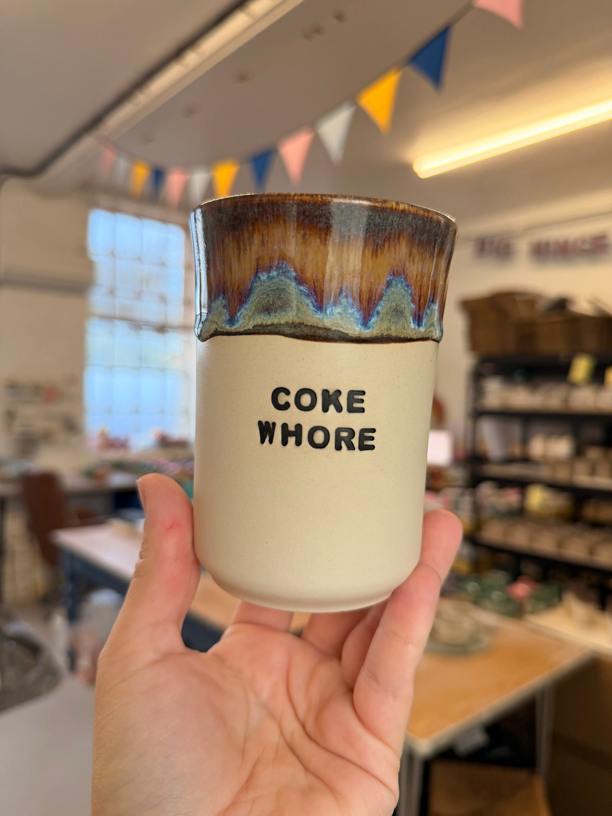 Handmade Sweary Ceramic Cup - COKE WHORE