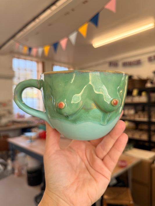 SECONDS Handmade Green Jumbo Boob Mug
