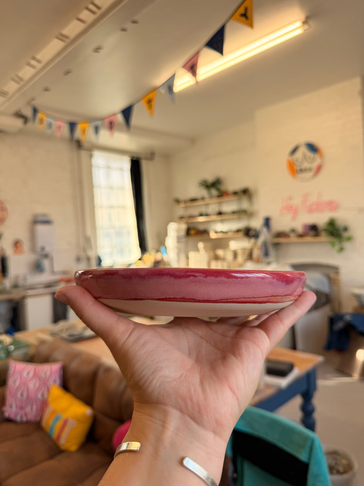 Pink Wheel Thrown Snack Bowl - ALL GONE YOU FAT BITCH