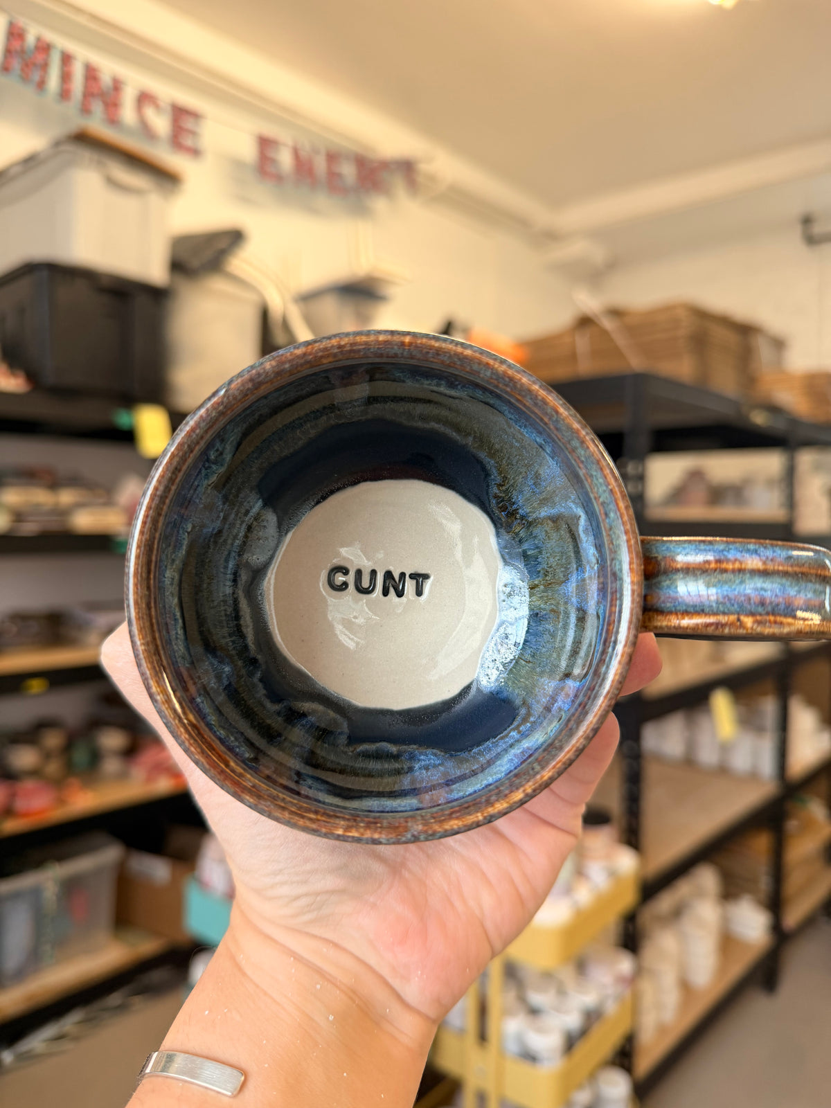Black and Lightning wheel thrown mug - CUNT