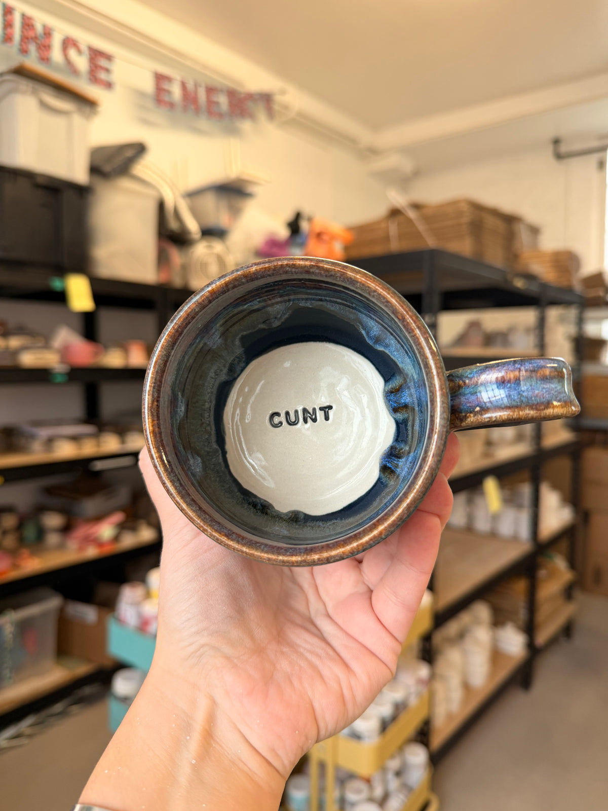 Black and Lightning wheel thrown mug - CUNT