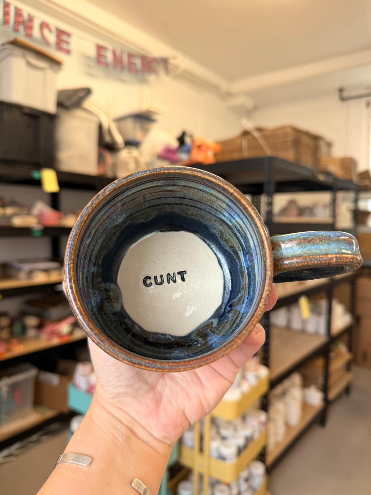 Black and Lightning wheel thrown mug - CUNT
