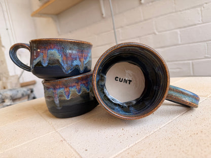 Black and Lightning wheel thrown mug - CUNT