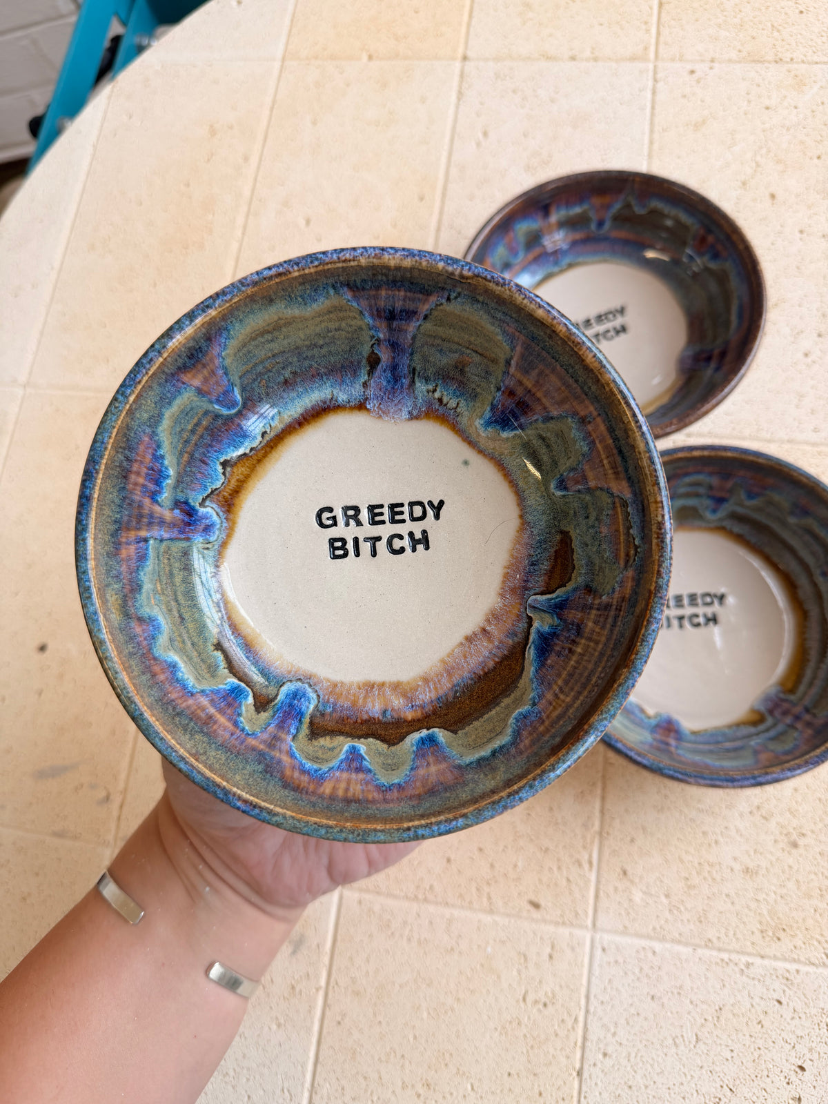 Small Handmade Snack Bowl -  GREEDY BITCH