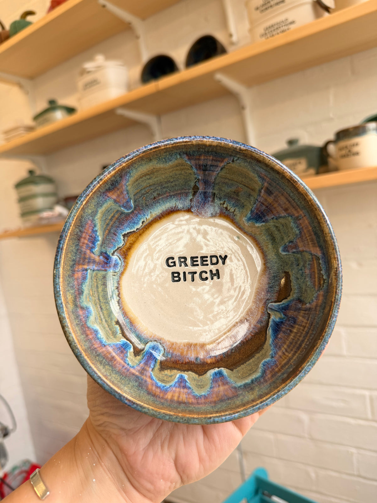 Small Handmade Snack Bowl -  GREEDY BITCH