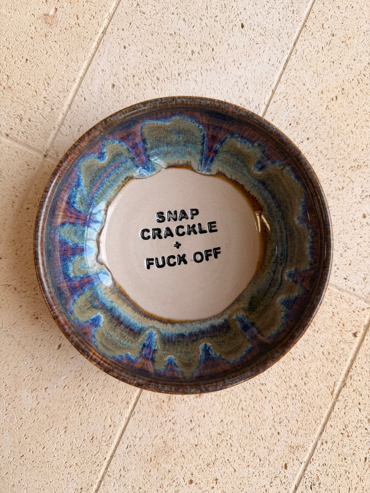 Small Handmade Snack Bowl - SNAP CRACKLE + FUCK OFF