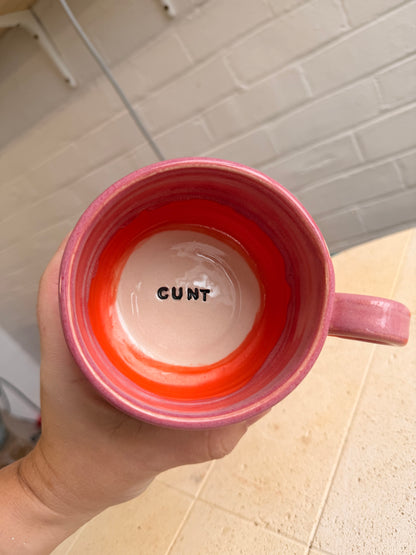 Pink and Orange wheel thrown mug - FUCK OFF - CUNT